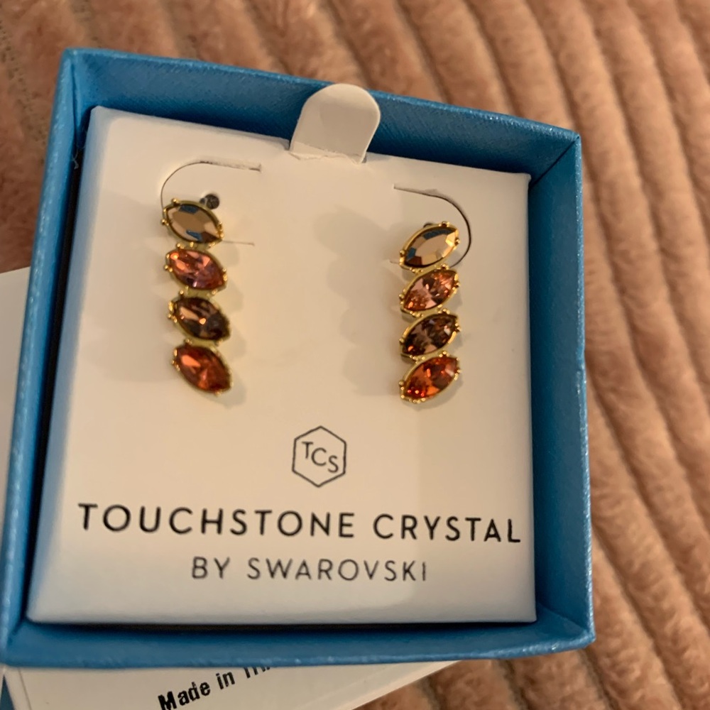 Touchstone Crystal by Swarovski Gold and Amber Marquise Drop Earrings Double Up